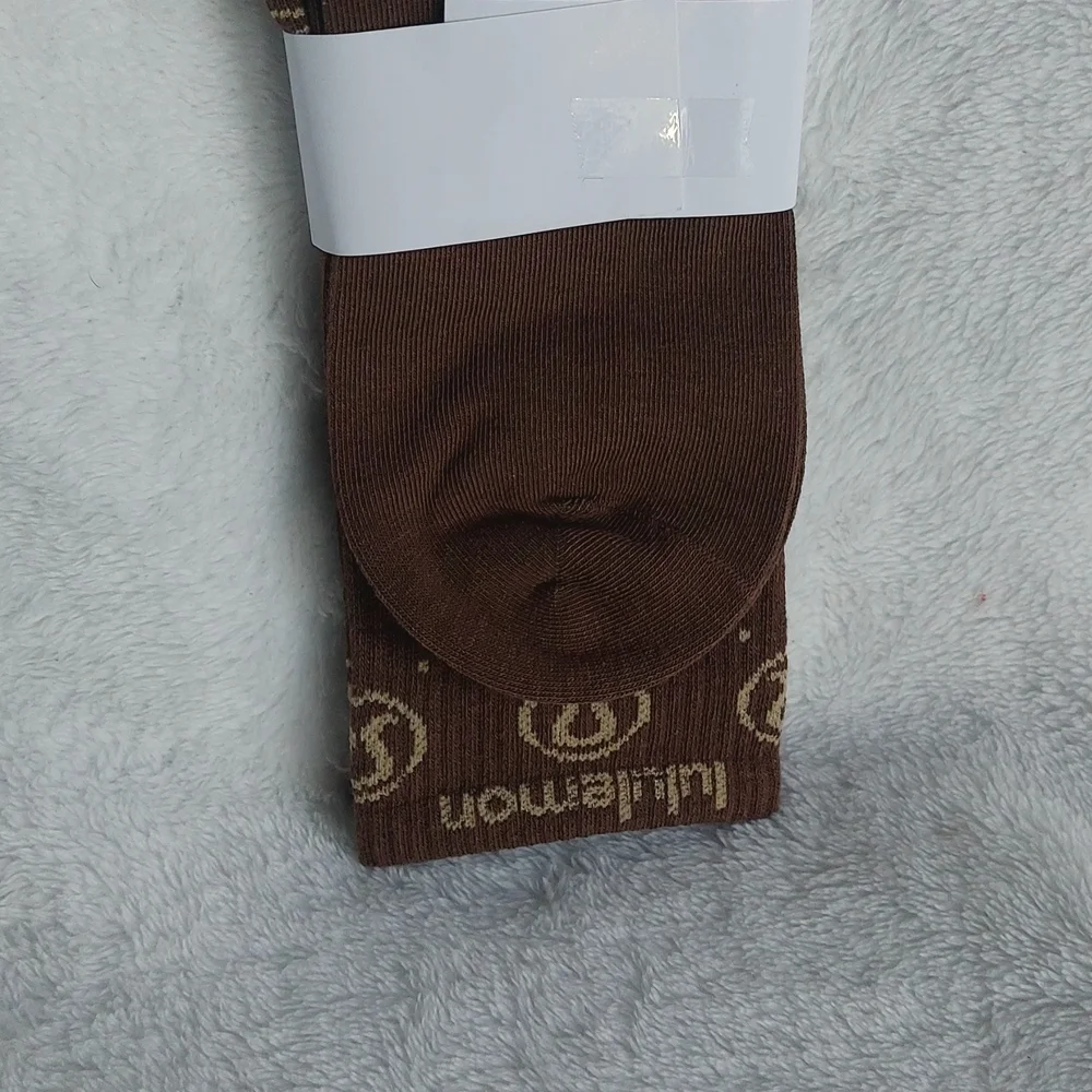 Lululemon Brown and Tan Logo Socks